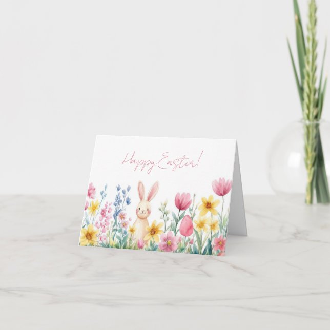 Pretty Watercolor Easter Eggs Holiday Card (Front)
