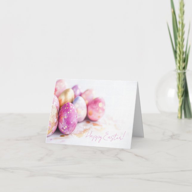 Pretty Watercolor Easter Eggs Holiday Card (Front)