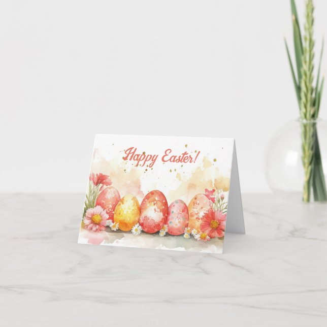 Pretty Watercolor Easter Eggs Holiday Card (Front)