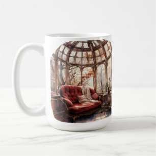 PRETTY WATERCOLOR FALL READING ROOM SCENE COFFEE MUG