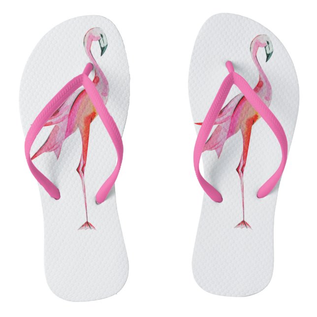 Pretty Watercolor Flamingo Tropical Bird Thongs (Footbed)