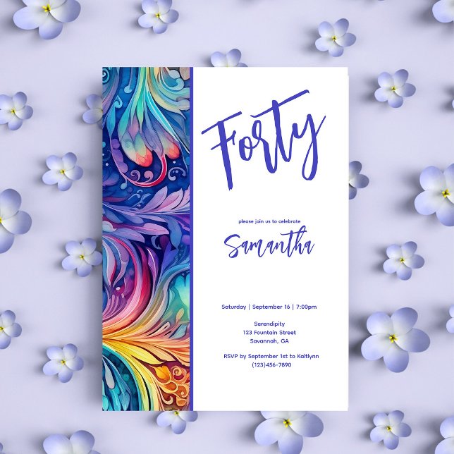 Pretty Watercolor Floral 40th Birthday Invitation (Creator Uploaded)