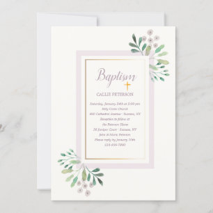 Pretty Watercolor Floral Baptism Invitation