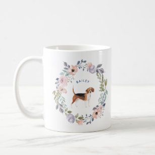 Pretty Watercolor Floral   Beagle Dog Coffee Mug