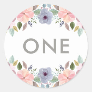 Pretty Watercolor Floral Birthday Year Elegant Classic Round Sticker