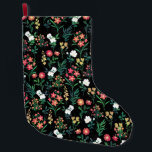 Pretty Watercolor Floral Black Botanical Large Christmas Stocking<br><div class="desc">Elegant,  delicate small garden flowers hand painting black design,  featuring a collection of white roses,  red daisies and yellow flowers with various green leaf shapes greenery hand painting,  on a solid black colour background. A special unique botanical nature floral artwork great for a spring botanic nature look decor.</div>