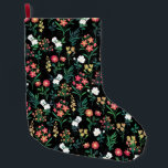 Pretty Watercolor Floral Black Botanical Large Christmas Stocking<br><div class="desc">Elegant,  delicate small garden flowers hand painting black design,  featuring a collection of white roses,  red daisies and yellow flowers with various green leaf shapes greenery hand painting,  on a solid black colour background. A special unique botanical nature floral artwork great for a spring botanic nature look decor.</div>