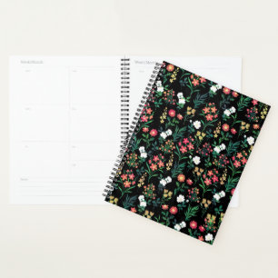 Pretty Watercolor Floral Black Botanical Planner