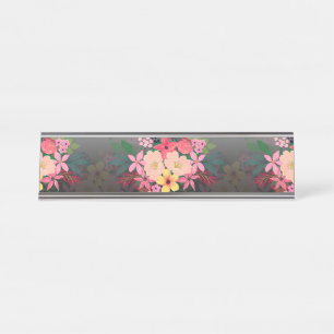 Pretty Watercolor Floral Black White Ombre Design Desk Name Plate