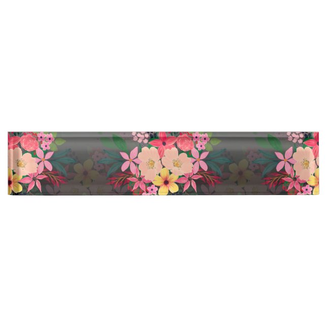 Pretty Watercolor Floral Black White Ombre Design Nameplate (Front)