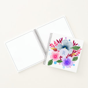Pretty Watercolor Floral Bouquet Monogram  Notebook
