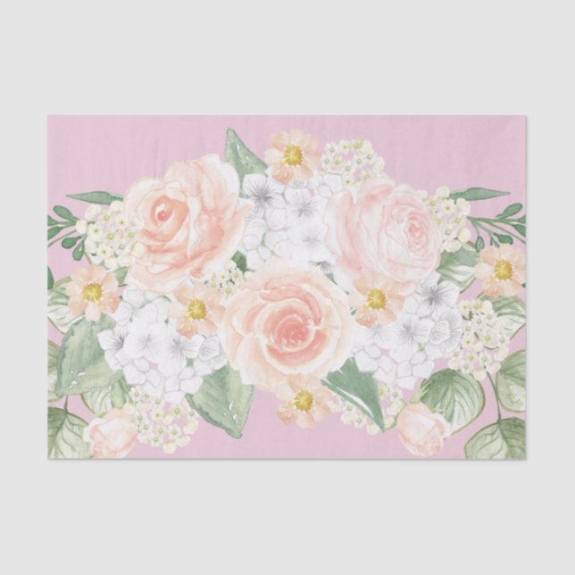 Pretty Watercolor Floral Bouquet Pink Roses Tissue Paper (Front)