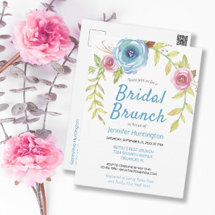 Pretty Watercolor Floral Bridal Shower Brunch Postcard