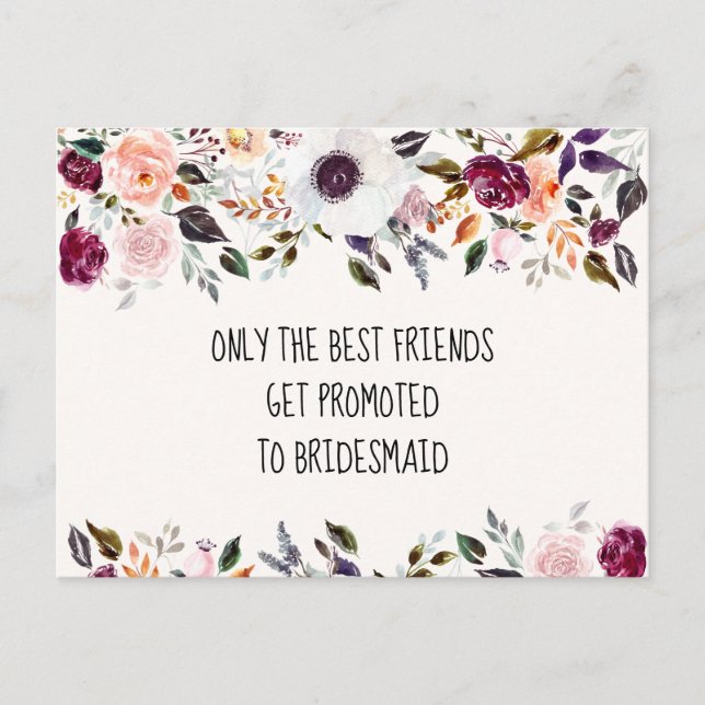 Pretty Watercolor Floral Bridesmaid Proposal Card (Front)