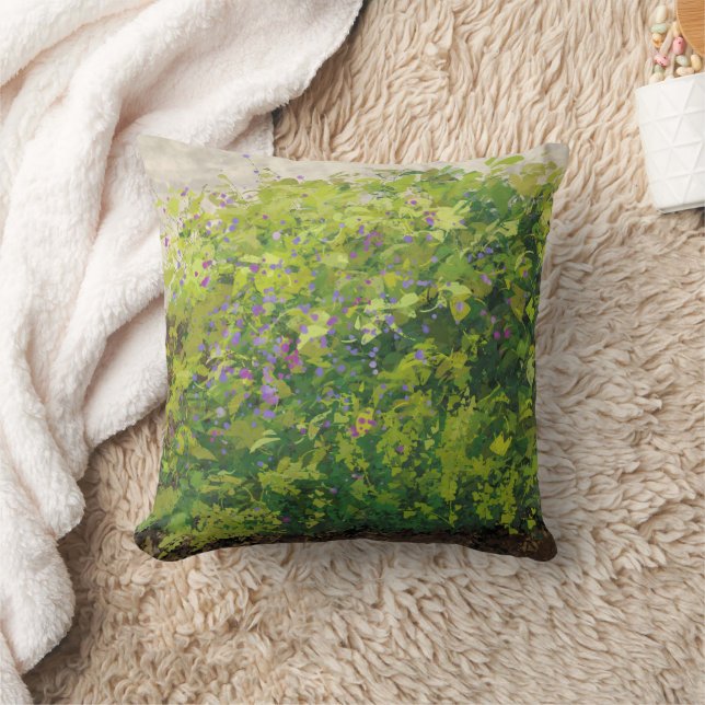 Pretty Watercolor Floral Bush Graphic Art Painting Cushion (Blanket)