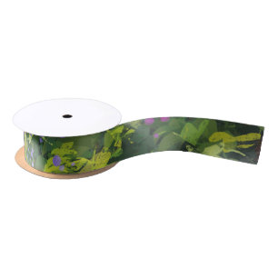 Pretty Watercolor Floral Bush Graphic Art Painting Satin Ribbon