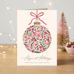 Pretty Watercolor Floral Christmas Ball Holiday Card