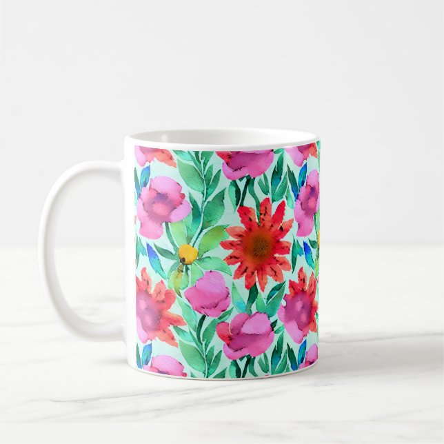 Pretty Watercolor Floral  Coffee Mug (Left)