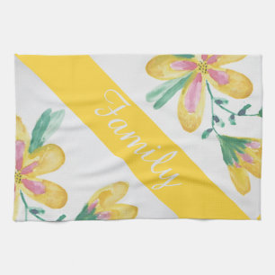 Pretty watercolor floral cotton tea towel