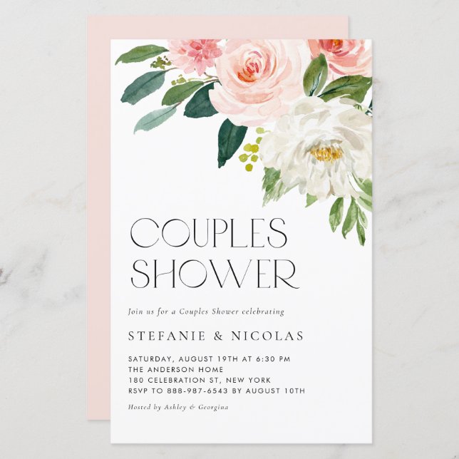 Pretty Watercolor Floral Couples Shower Invitation (Front/Back)