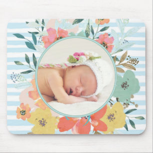 Pretty Watercolor Floral Custom Photo Mouse Pad