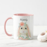 Pretty Watercolor Floral Easter Bunny Name Mug<br><div class="desc">This adorable Easter mug features a watercolor painted bunny,  along with pretty floral elements. Easy to personalise for a beautiful Easter gift! Idea: fill with all kinds of chocolate goodness or other treats or gifts of your choosing! :)</div>
