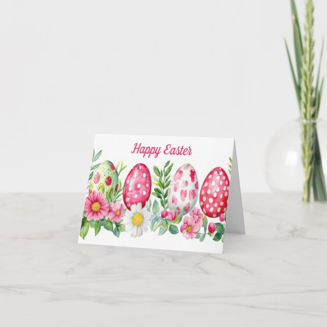 Pretty Watercolor Floral Easter Egg Holiday Card (Front)