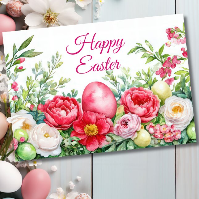 Pretty Watercolor Floral Easter Egg Holiday Card (Creator Uploaded)