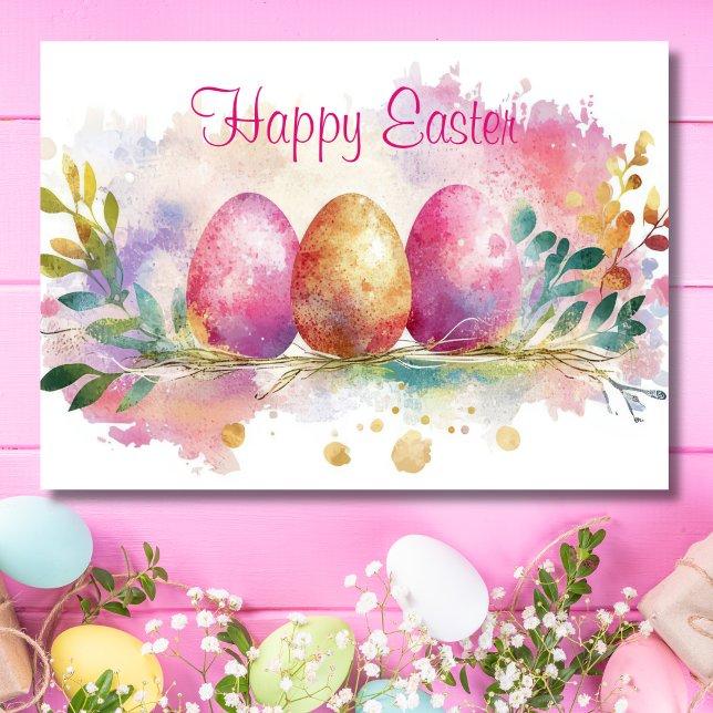 Pretty Watercolor Floral Easter Egg Holiday Card (Creator Uploaded)