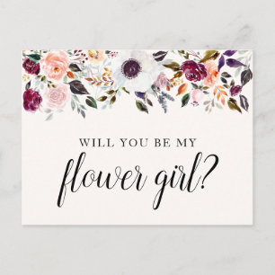 Pretty Watercolor Floral Flower Girl Proposal Card