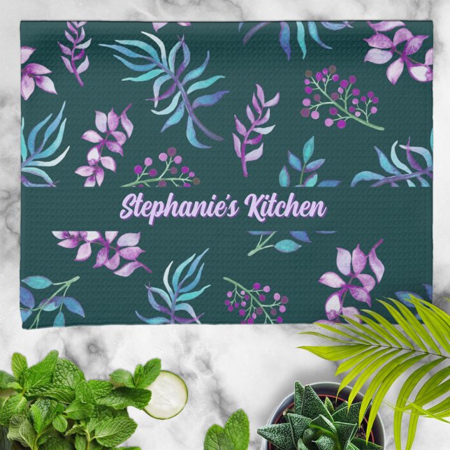 Pretty Watercolor Floral Garden Personalized Tea Towel (Creator Uploaded)