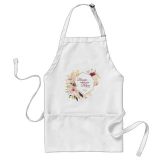 Pretty Watercolor Floral Gold Scripture Monogram Standard Apron