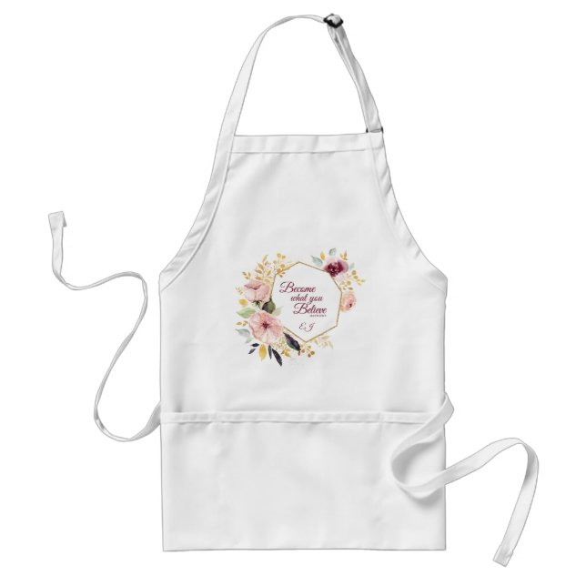 Pretty Watercolor Floral Gold Scripture Monogram Standard Apron (Front)
