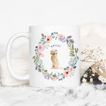 Pretty Watercolor Floral | Golden Retriever Dog Coffee Mug<br><div class="desc">This lovely mug features a trendy watercolor floral wreath, with pretty flowers and leaves in pink, peach, dusty blue, purple, and green. A watercolor illustration of a cute golden retriever dog sits inside, with a spot to add either your own name or that of your pet! The perfect gift for...</div>