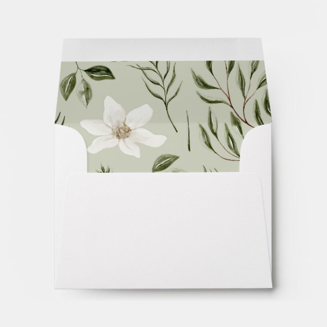 Pretty Watercolor Floral Greenery Gold Pattern Envelope (Back (Bottom))
