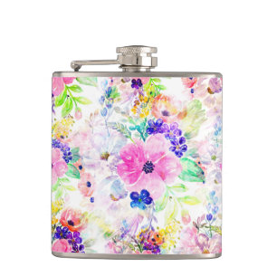 Pretty watercolor floral hand paint design hip flask