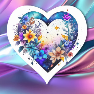Pretty Watercolor Floral Heart Sticker