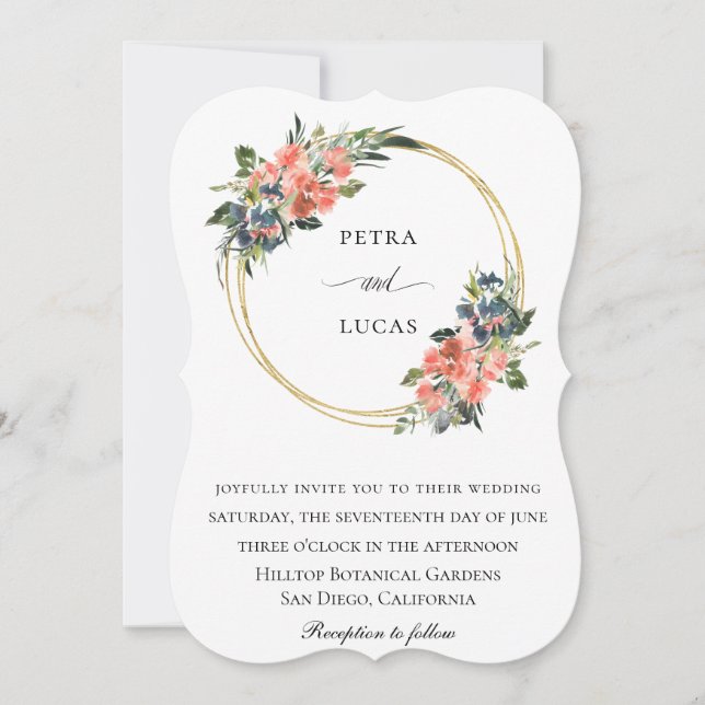 Pretty Watercolor Floral Hoop Frame Wedding Invitation (Front)