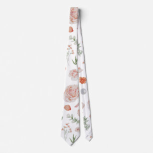 Pretty Watercolor Floral Hummingbird Pattern Tie