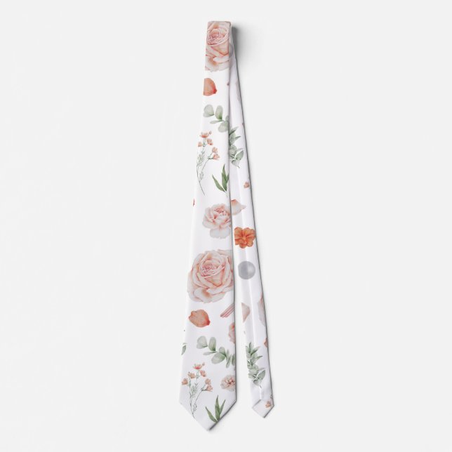 Pretty Watercolor Floral Hummingbird Pattern Tie (Front)