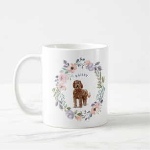 Pretty Watercolor Floral Labradoodle Dog Coffee Mug