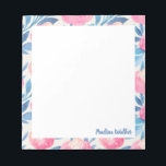 Pretty Watercolor Floral Pattern Pink Blue Name Notepad<br><div class="desc">A pretty floral pattern of cute flowers painted with watercolors in shades of blue and pink,  personalised with your name. Please contact me with any questions or requests.</div>