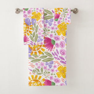 Pretty Watercolor Floral Pattern Sprint Colorful Bath Towel Set