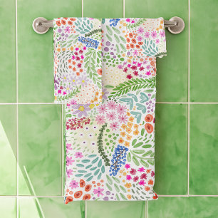 Pretty Watercolor Floral Pattern Sprint Colourful Bath Towel Set