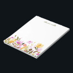 Pretty Watercolor Floral Personalised Stationery Notepad<br><div class="desc">Pretty notepad with watercolor flowers in pink and mustard yellow,  personalised with your name.</div>