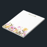 Pretty Watercolor Floral Personalised Stationery Notepad<br><div class="desc">Pretty notepad with watercolor flowers in pink and mustard yellow,  personalised with your name.</div>