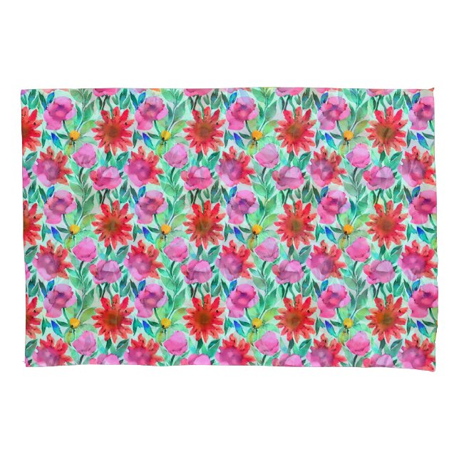 Pretty Watercolor Floral  Pillowcase (Front-Left)