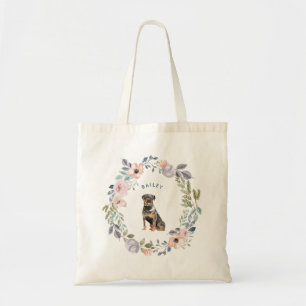 Pretty Watercolor Floral Rottweiler Dog Tote Bag