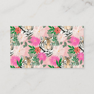 Pretty Watercolor Floral &Tiger Animal Pink Design Business Card