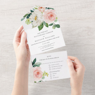 Pretty Watercolor Floral Wedding All In One Invitation